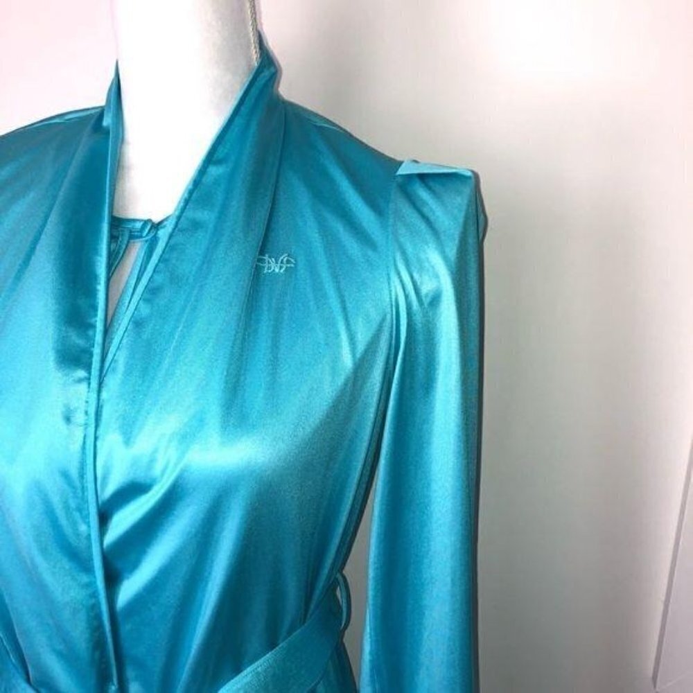Diane Von Furstenberg DVF Vintage Robe Nightie Set Small S Womens Nylon Blue - Picture 6 of 13